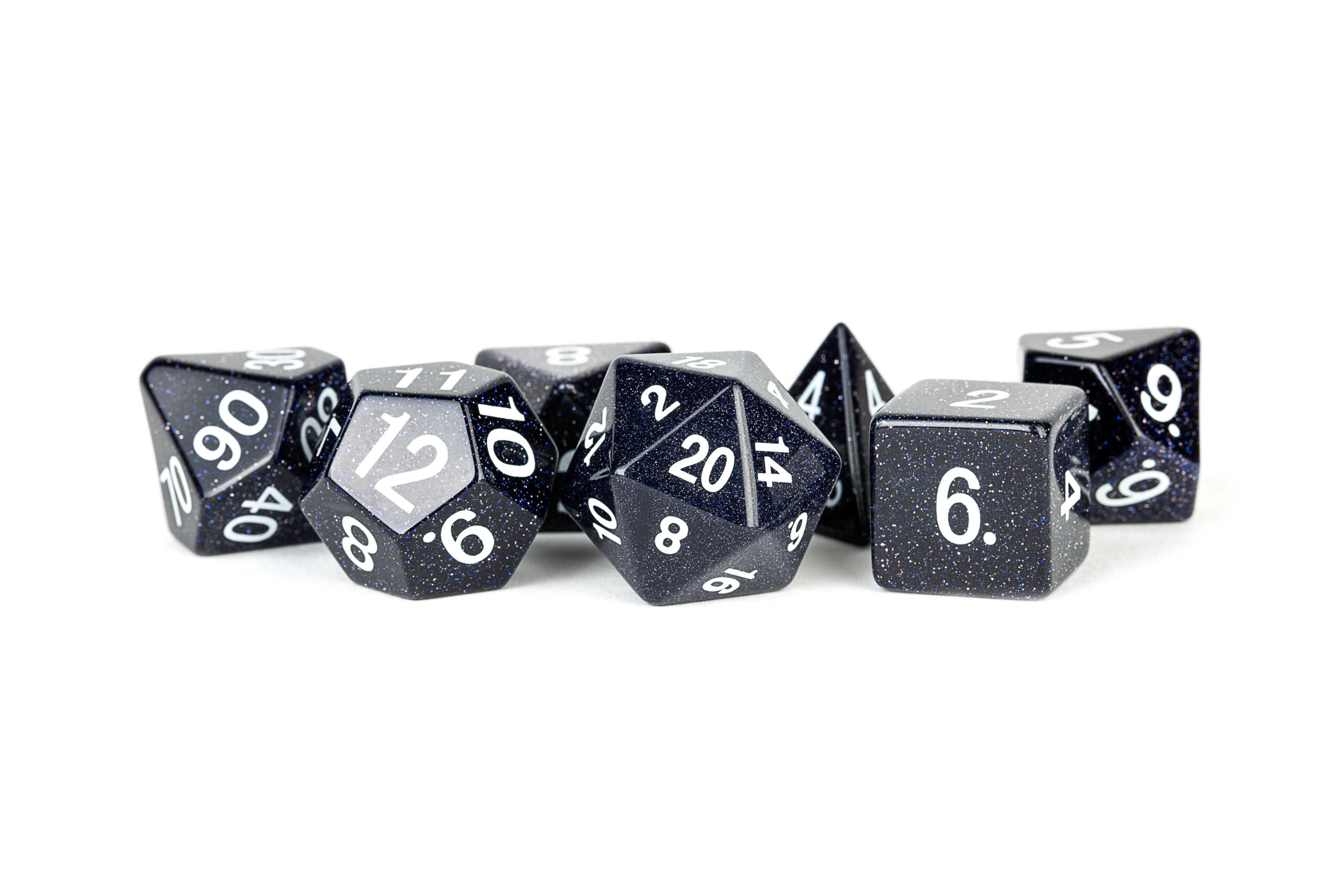 Blue Sandstone with white numbers Full-Sized 16mm Polyhedral Dice Set