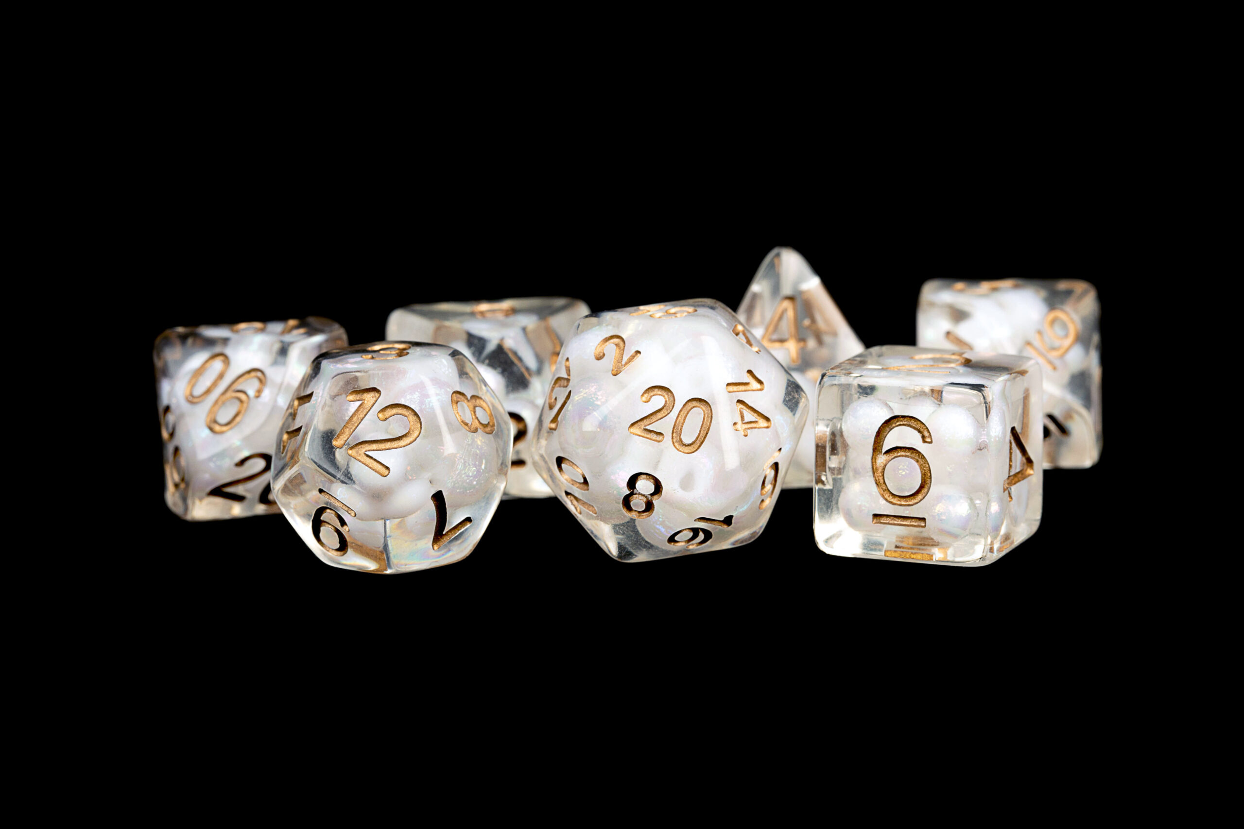Pearl Dice with Copper Numbers 16mm Resin Poly Dice Set