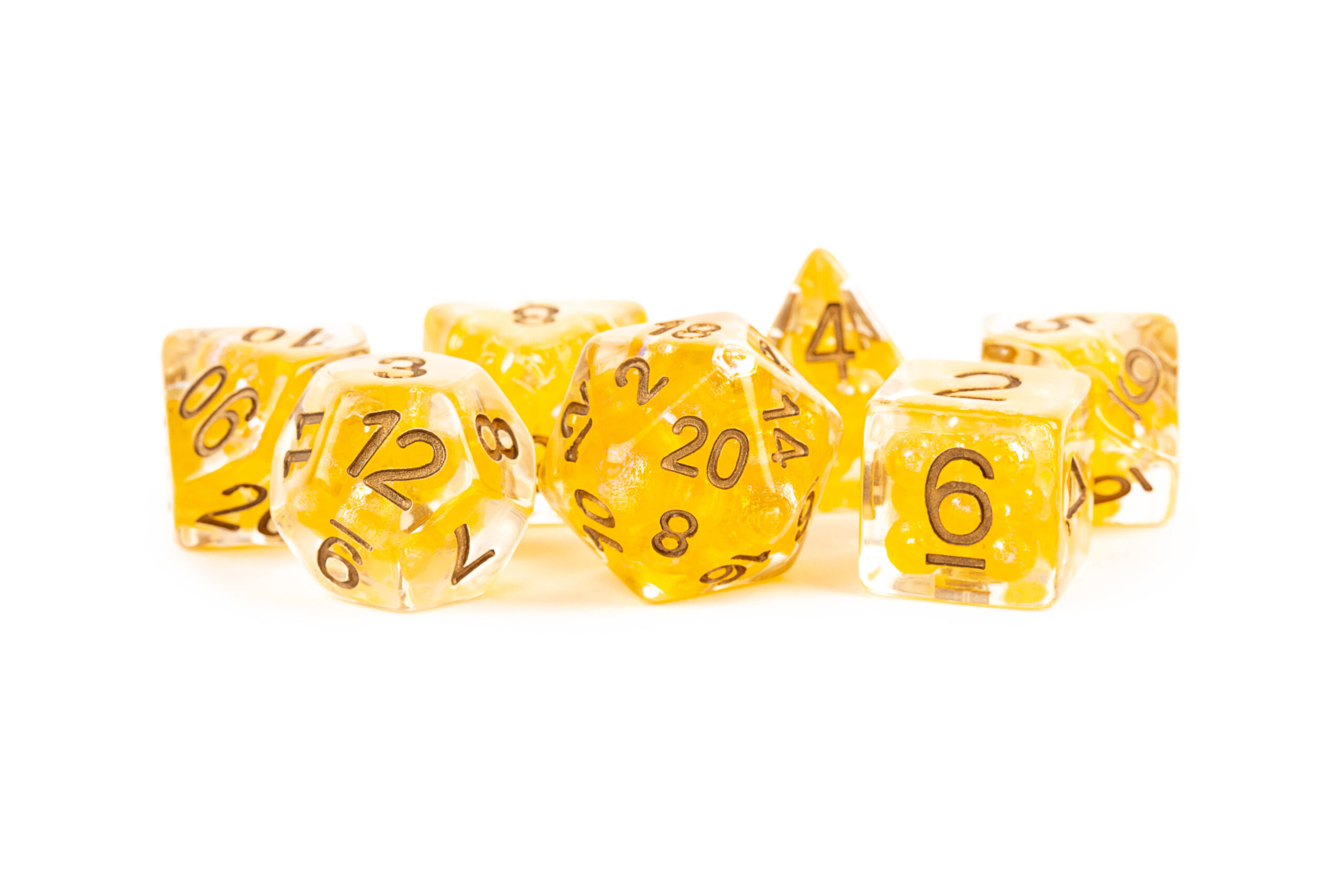 Pearl Dice Citrine with Copper Numbers 16mm Resin Poly Dice Set