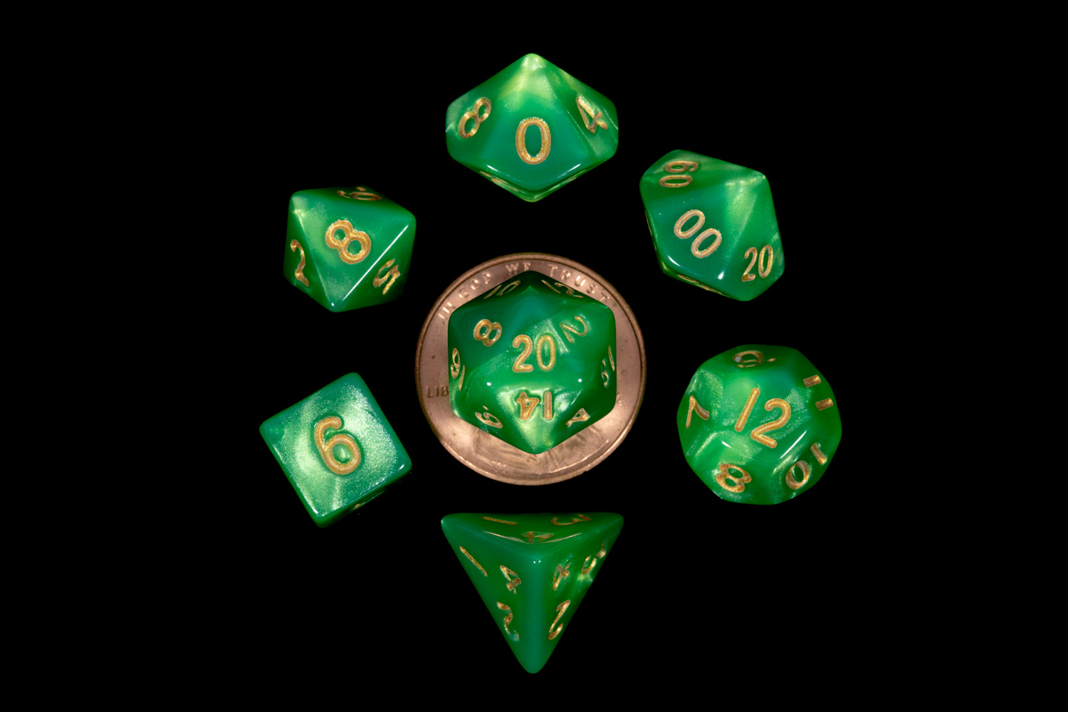 mini green dice set