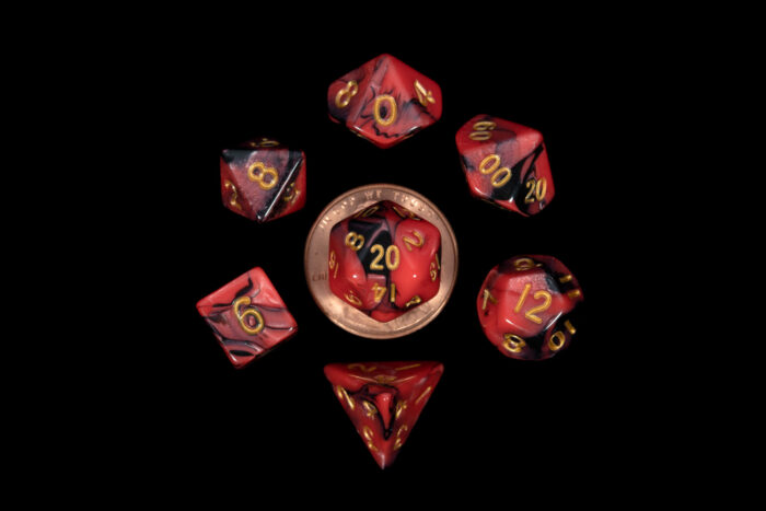 mini black red marble dice set