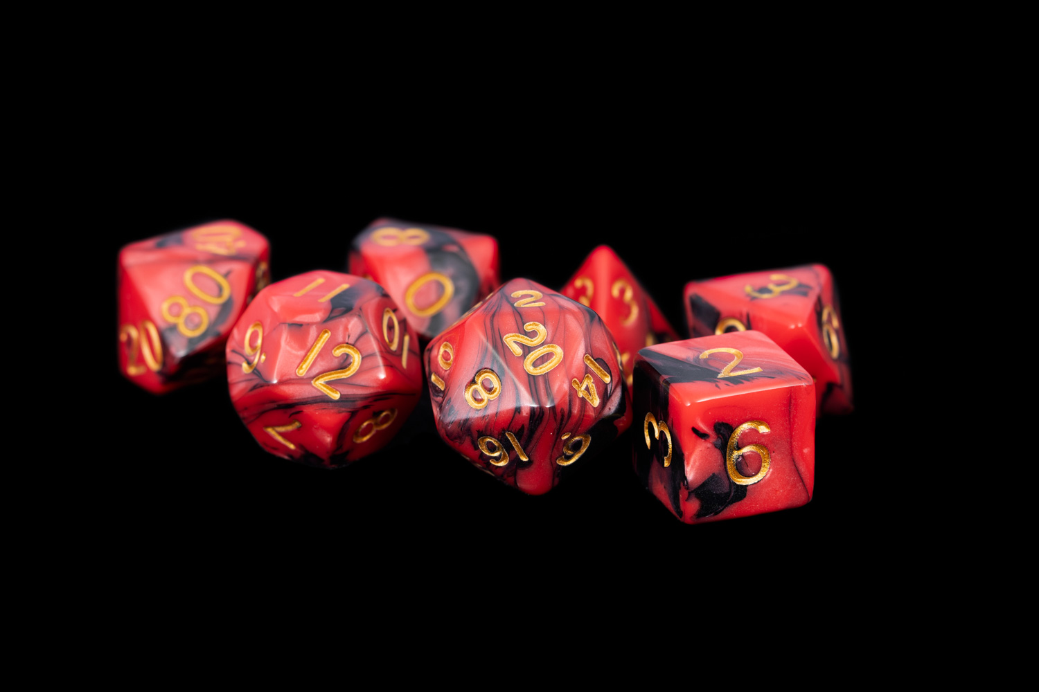 black red marble dice set