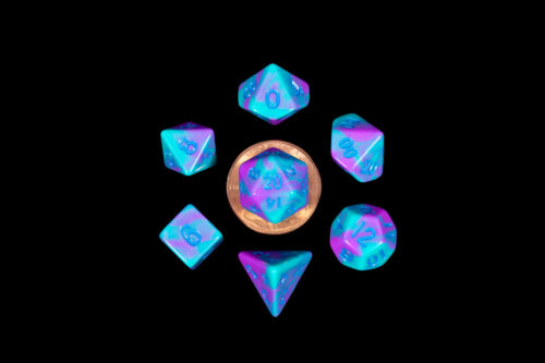 mini blue purple dice set
