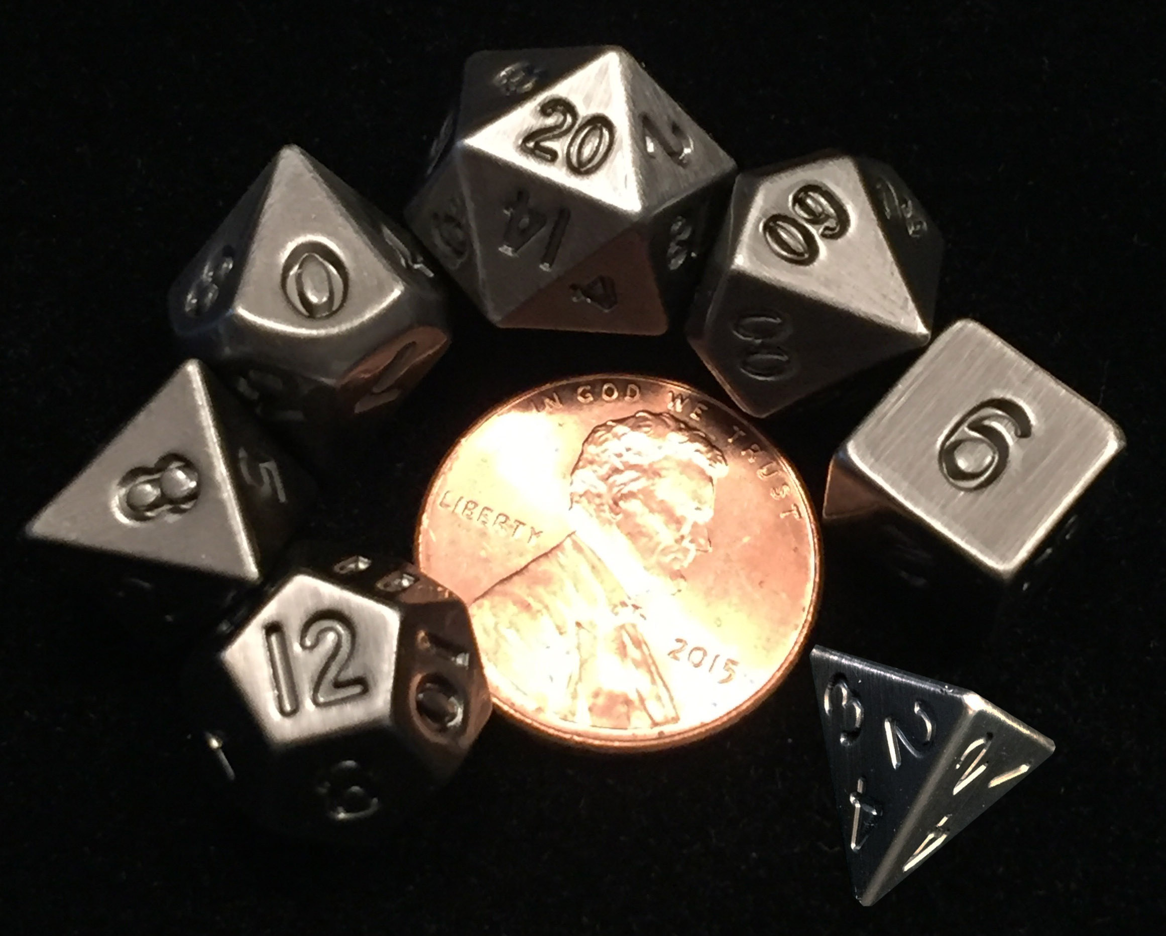mini gray metal dice set