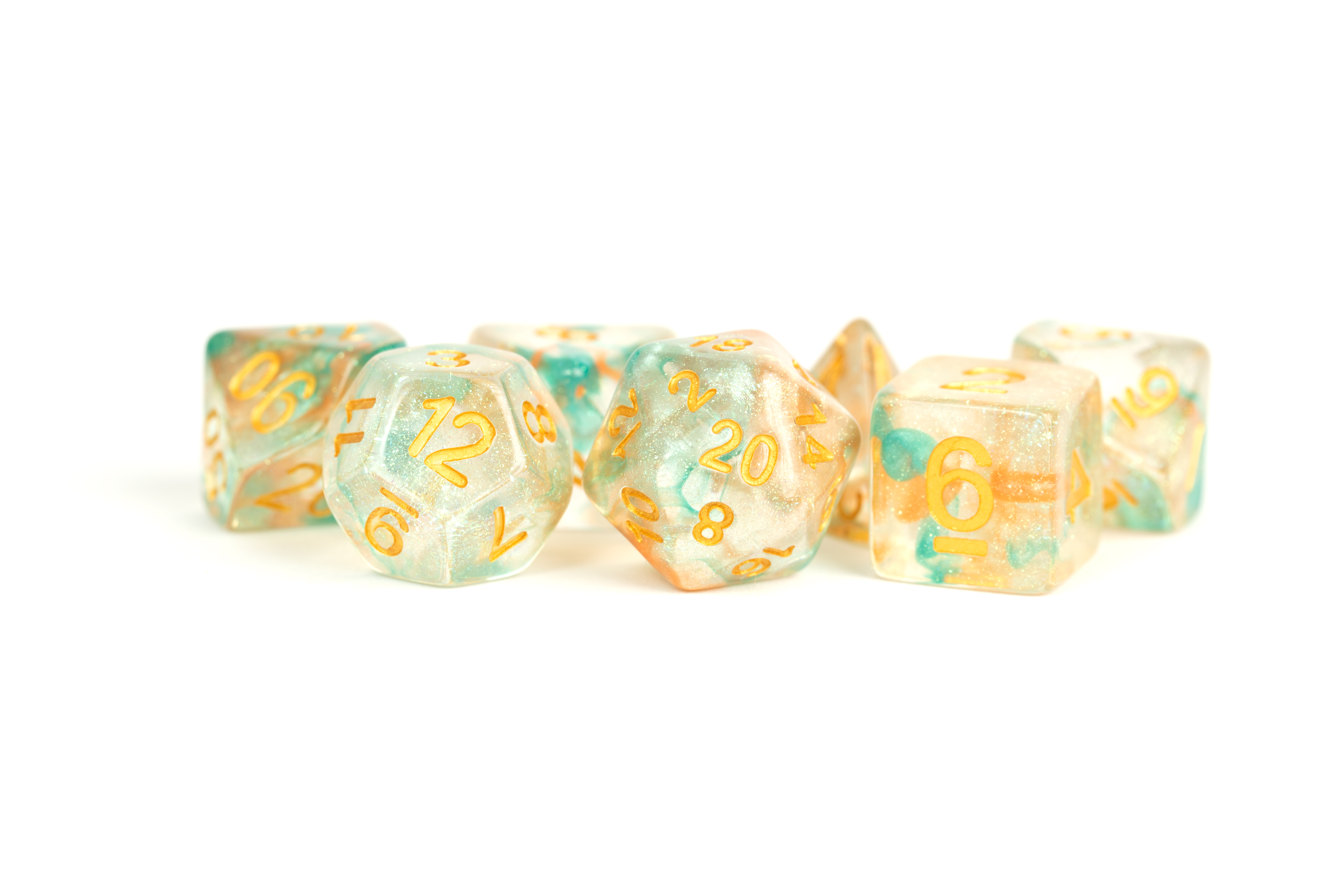 blue and gold dice set