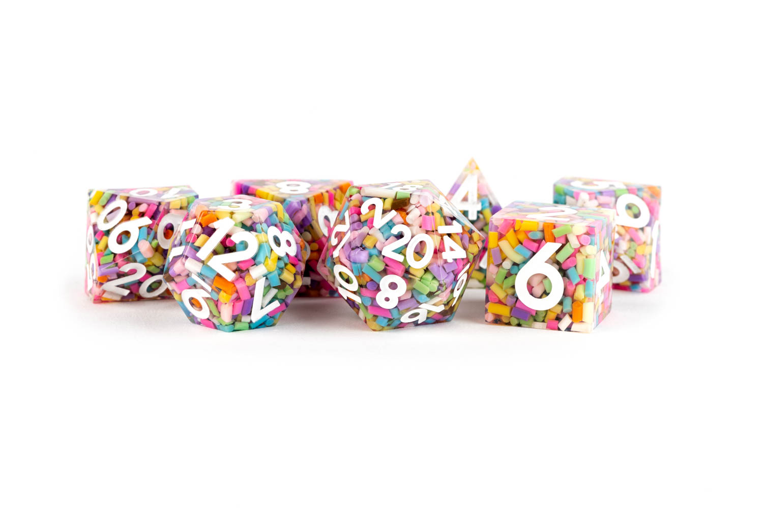 Hand Crafted Sharp Edge Dice with Sprinkles and white numbers