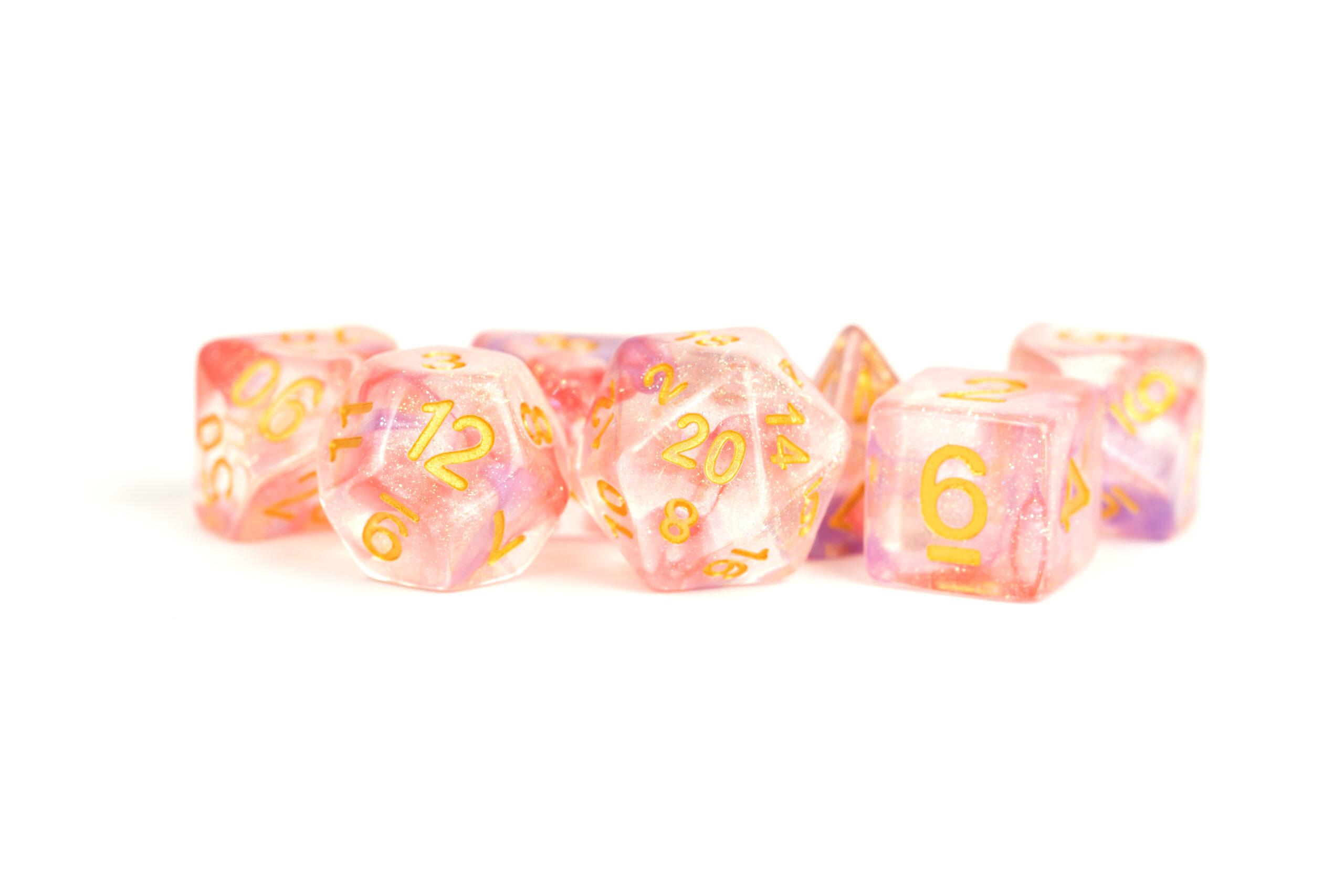 pink and yellow glitter resin dice